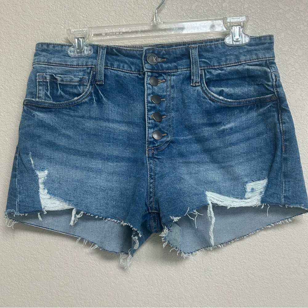 KUT The Kloth Jane Distressed Denim Shorts Women’s 4 Button Fly Raw Hem